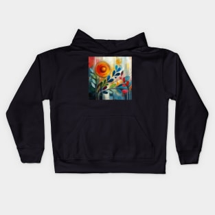 Abstract Orange Blue Red Flower and Leaves Kids Hoodie